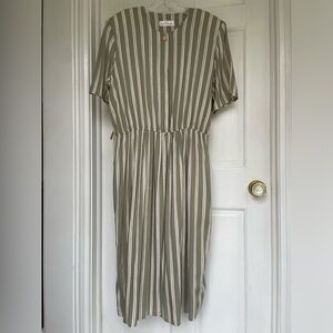 Sage green tan and off-white striped dress by Marks & Spencer size 18 London